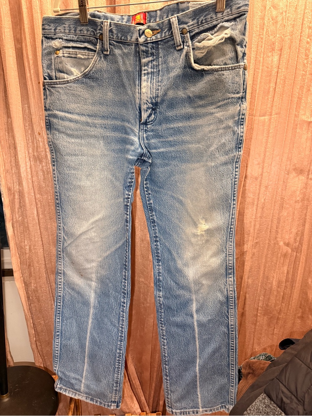 Vintage 90s Wrangler 36MWZ Slim Fit Cowboy Cut Distressed Jeans Size 36